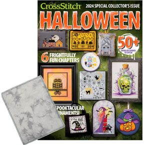 VolcanoStitching Halloween Cross Stitch Magazine Bundle - Just Cross Stitch Magazine 2024 Halloween Special Collector's Issue with Hand Dyed Aida 14 Count Cross Stitch Halloween Fabric