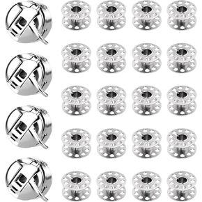 20 Pieces Sewing Machine Bobbins with 4 PCS Sewing Machine Bobbins Case Metal Replacement Bobbins with Shuttle Holder Sewing Machine Accessories for for Front Loading 15 Class Machines