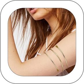 Minimalist Upper Arm Cuff for Women Wrap Arm Multiple Coil Armband Gold Silver Armlet Bracelet Open Cuff Adjustable Layered Line Jewelry for Women