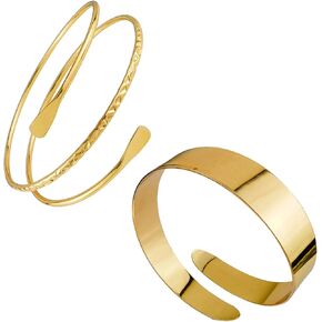 ZMANYIJEW 2Pcs Upper Arm Bracelet Cuff Bangle Minimalist Gold Metal Coil Arm Cuff Bracelets for Women Irregular Wave Chunky Cuff