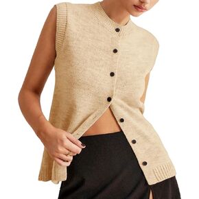 Women Button Knit Sweater Vest Sleeveless Solid Form Fit Causal Cardigan Sweater Vest Fall Aesthetic Streetwear