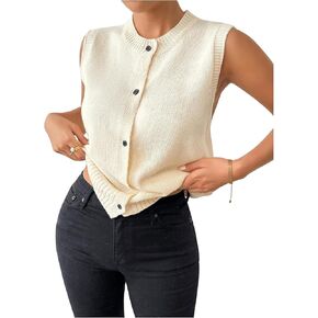 SweatyRocks Women's Button Up Sweater Vest Crew Neck Sleeveless Knit Vest Tops