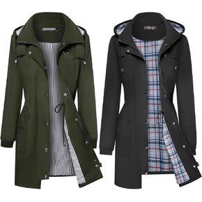Bloggerlove Army Green Striped Rain Jacket with Black Plaid Lining Rain Jacket XL (Bundle)
