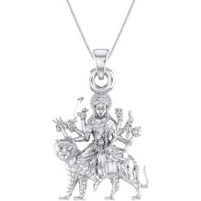 Goddess Durga Maa Pendant for Men & Women Pure Silver Durga Maa Locket for Good Health & Wealth Without Dori