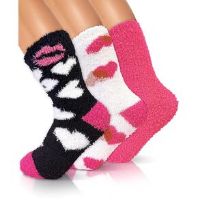 Womens Fuzzy Socks Warm Cozy Soft Fluffy Cute Slipper Socks Christmas Gifts Thick Winter Thermal Plush Heart Sleeping Socks Stocking Stuffers Valentines Day Galentines Gifts