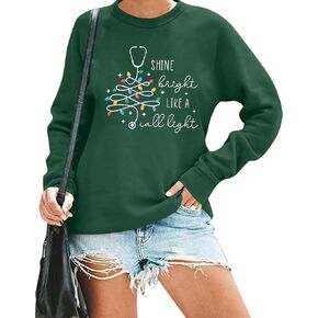 تألق مشرق مثل مكالمة ضوء البلوز المرأة ممرضة عيد الميلاد البلوز Xams Crewneck البلوفرات ممرضة