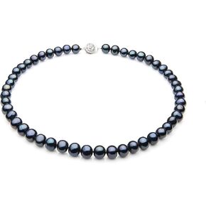 Single Black 7-8mm A Quality Freshwater 925 Sterling Silver Cultured Pearl Necklace For Women