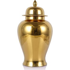 15'' Large Silver Vase Ginger Jar for Home Decor, Decorative Ceramic Vase with Lid, Large Gold Flower Vase, Modern Gold Decor Ginger Jars for Kitchen Table, Living Room, Dining Room, Centerpiece