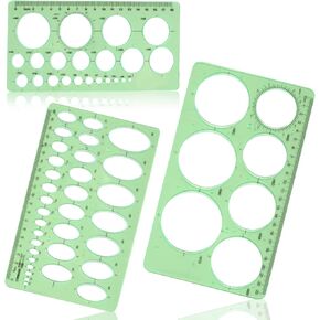 4PCS Circle Template, Plastic Circle and Oval Templates Measuring Templates, Formwork Drawings Templates (Clear Green)