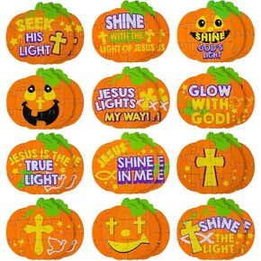 24 Pcs Halloween Christian Pumpkin Jigsaw Puzzles Mini Pumpkin Puzzles Bulk Halloween Party Favors Jigsaw Puzzles Crafts Gifts for Halloween Goodie Bag Fillers Classroom Reward Activities