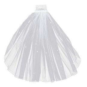 Mobestech Veil Pearl Bride Wedding Veil with Comb Short Bridal Veils Soft Tulle Flower Girl Veil Lace Veil First Communion Veil for Girls Women Children Photograhy (White) Cathedral Wedding Veil