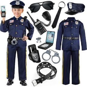 Joycover Police Costume for Kids, Police Costume with Toy Accessories, Cop Costume Outfit Set, Halloween Costumes for Boys