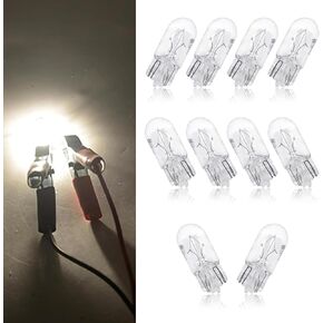 10 PCS Automotive T10 Light Bulb, 168 192 12V 5W Low Power High Transmittance Quartz Glass Instrument Light Width Indicator Lamp, 360 Degree Lighting Replacement, for Most Cars (White)