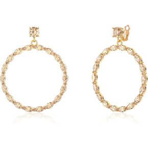 Rhinestone Big Hoop Clip on Dangle Earrings for Women Clip on earrings for Women Non Pierced Gold Plated Everyday Jewelry Earrings