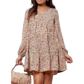 MakeMeChic Women's Maternity Dress Floral Print Long Sleeve V Neck Pregnancy Short Dresses