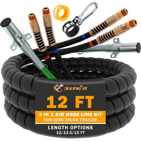 15 FT Semi Truck Air Lines Kit 3IN1 Trailer Cord and Air Brake Hoses Assembly without Rubber Gladhand Handles for Semi Truck Trailer Tractor