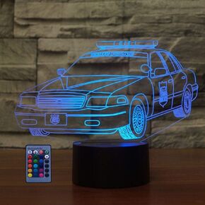 Creative Police Car 3D Night Light Illusion Lamp USB Powered Touch Switch Remote Control LED Decor 3D Lamp 7/16 Colors Changing Brithday Room Decoration