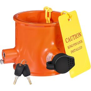 5th Wheel King Pin Lock, Anti-Theft Trailer Lock King Pin Lock Fifth Wheel Hitch Lock for RVs, Trucks and Trailers with Yellow Warning Tag & 2 Keys - Orange