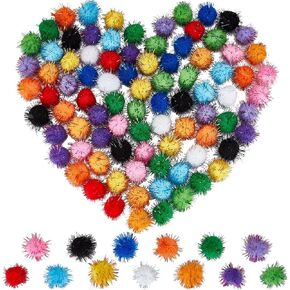SUNNYCLUE 130Pcs Glitter Pom Poms Tinsel Pompom Bulk Colorful 15mm Fibre Sparkle Ball Soft Fluffy Decor Round Fuzzy Tinsel Balls Glitters Pompoms for DIY Art Crafting Cat Pet Christmas Party Decor