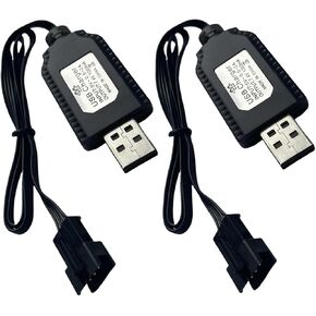 كابل شاحن بطارية ليثيوم 7.4 فولت مع قابس SM-4PIN متوافق مع سيارة RC وطائرة RC وقارب RC وألعاب التحكم عن بعد الأخرى لشاحن USB لبطارية ليبو 7.4 فولت مع حماية البطارية
