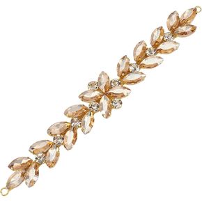 FINGERINSPIRE Bling Flower Leaf Rhinestone Trim (Gold Champagne, 8.4 inch) Shiny Horse Eye Crystal Applique Chain Trim with Hole Sparky Jewelry Rhinestone Chain for Necklace, Bags, Dress