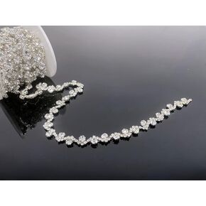 Feyarl 3Yards Rhinestone Trim Crystal Rhinestone Chain Applique Strips String for Crafts Bling Sewing Embellishments DIY Decorations Dress Wedding Bridal Costume Jewelry Decor (0.39'' Wide)