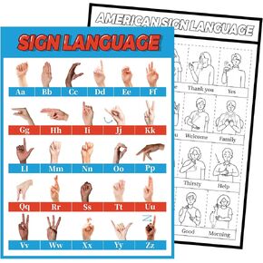 American Sign Language Poster ASL Alphabet Poster 16.5 x 22 Inch Basic Signs & Alphabet Poster for Classroom, Wall Decor, and Homeschooling