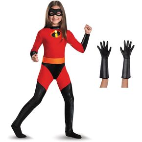 Disguise Violet Classic Costume and The Incredibles Gloves Bundle, Child Size M (7-8)