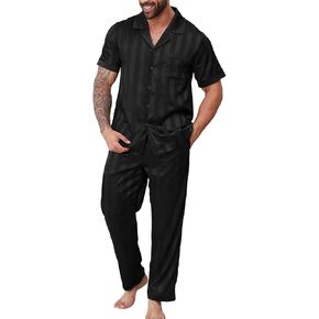 DEARCASE Mens Pajamas Set Satin Silk For Men Sexy Nightwear Sleepwear Long Pants Button Down Pajama 2 Piece