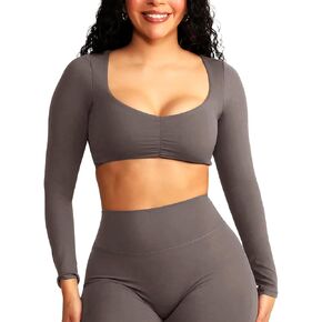 SEASUM Women Elevate Long Sleeve Crop Top Sleeve Padded Sports Low Medium Impact Yoga Shirt Workout