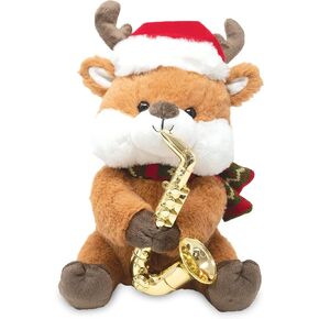 Cuddle Barn - Merry Saxmas Sterling | Animated Christmas Reindeer Stuffed Animal Plush Toy, Sways, Lights Up, and Plays Saxophone to Have Yourself a Merry Little Christmas, 10 inches