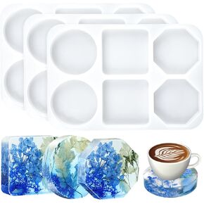 KISREL 18 Pieces Resin Coaster Molds, Coaster Molds for Epoxy Resin, Coaster Resin Mold with Storage Box Mold for DIY Art Craft Cup Mats