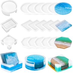 KISREL 18 Pieces Resin Coaster Molds, Coaster Molds for Epoxy Resin, Coaster Resin Mold with Storage Box Mold for DIY Art Craft Cup Mats