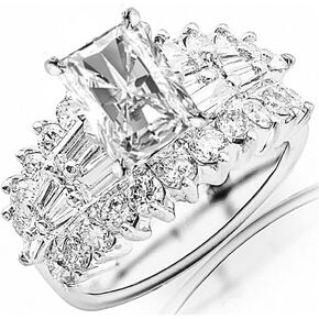 خاتم خطوبة من الذهب الأبيض عيار 14 قيراط 3.5 قيراط من LAB GROWN DIAMOND، مجموعة رائعة من قطع الرغيف الفرنسي والألماس الدائري المشع (لون G-H VS1-VS2 وضوح 1.5 قيراط مركز)