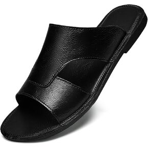Men's Leather Cutout Slides Sandals Comfortable Lightweight Open Toe Anti-slip Soft bottom Slip On Slippers Summer Outdoor Casual Beach Sandals