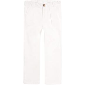 LittleSpring White Pants for Boys Uniform Pants 8T Chino Pants Little Boy Casual Pants Twill Flat Front Zipper