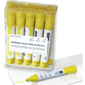 Yellow Glass Window Markers,Bold Wet & Dry Erase Marker Pens for Whiteboards,Reversible Dual-Tip Design Liquid Chalk Markers for Non-Porous Surfaces(Yellow, 10 Pack)