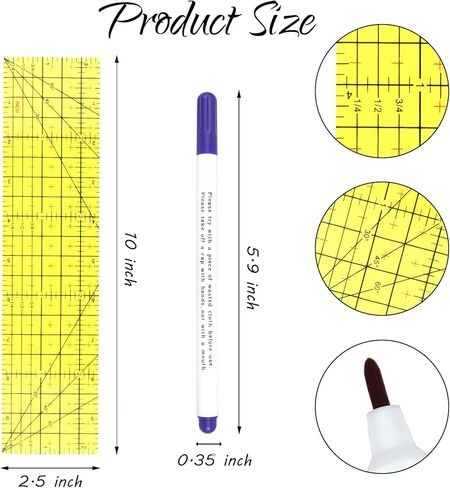 مسطرة حديد ساخنة مسطرة قياس مسطرة مقاومة للحرارة أدوات خياطة مع قطعة واحدة من قلم تحديد الحبر المختفي لصنع الملابس الكهربائية (2.5 × 10 بوصة) in Kuwait