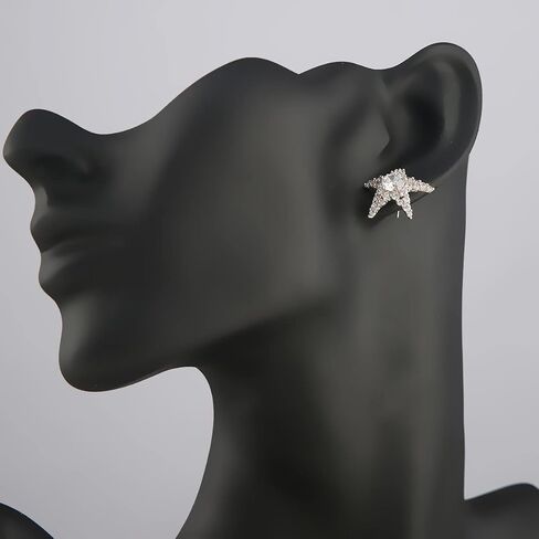 KJEE Sparkling Star Starfish Metal Ear Studs Geometric Crystal Cubic Zirconia Dainty Gorgeous Jewelry For Women Girls in Saudi Arabia