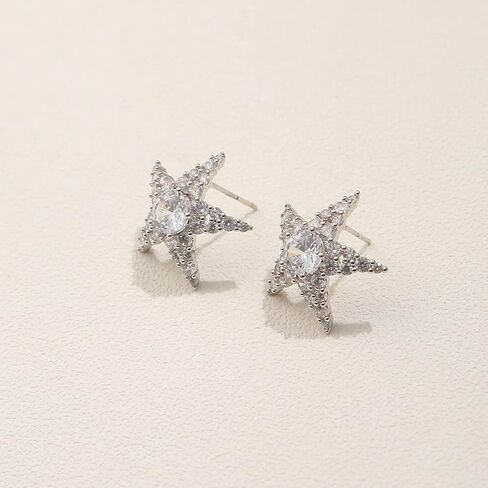 KJEE Sparkling Star Starfish Metal Ear Studs Geometric Crystal Cubic Zirconia Dainty Gorgeous Jewelry For Women Girls in Saudi Arabia