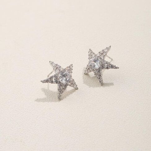 KJEE Sparkling Star Starfish Metal Ear Studs Geometric Crystal Cubic Zirconia Dainty Gorgeous Jewelry For Women Girls in Saudi Arabia