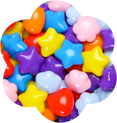 GOGOSO Ball Pits Balls for Toddlers, 100 Stars Hearts Florid Shapes Ball, Flowers Plastics Balls for Bounce House, Pastel Ball for Kids Birthday Party Xmas Friendship Bracelet Banner Decor in Saudi Arabia