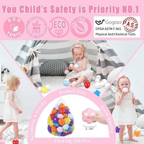 GOGOSO Ball Pits Balls for Toddlers, 100 Stars Hearts Florid Shapes Ball, Flowers Plastics Balls for Bounce House, Pastel Ball for Kids Birthday Party Xmas Friendship Bracelet Banner Decor in Saudi Arabia