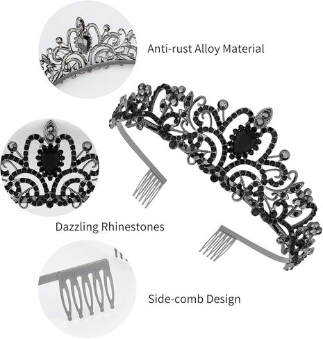 Chanaco Black Crown Tiaras for Women Black Tiara Gothic Crown Princess Rhinestone Crown Headband Crystal Baroque Queen Crowns Headpiece Accessories for Halloween Costume Wedding Birthday in Kuwait