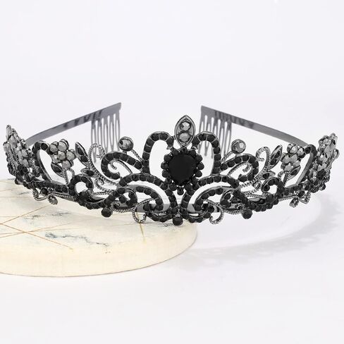 Chanaco Black Crown Tiaras for Women Black Tiara Gothic Crown Princess Rhinestone Crown Headband Crystal Baroque Queen Crowns Headpiece Accessories for Halloween Costume Wedding Birthday in Kuwait