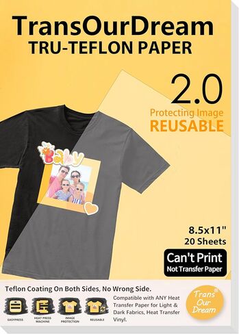 ورق تيفلون لامع من Trans OurDream للقمصان بالضغط الحراري (15 ورقة، 8.5 × 11 بوصة) أوراق تفلون نقل الحرارة لآلة الضغط الحراري in Kuwait