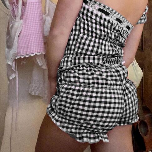 النساء Y2k القماش القطني سراويل بوكسر منقوشة شورتات مكشكشة Y2k الفتيات لطيف مايكرو السراويل بيجامة قيعان ملابس الشارع الشهير in Kuwait