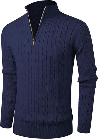 Aimeilgot Mens Quarter Zip Sweaters Turtleneck Knit Long Sleeve Twisted Pattern Casual Slim Fit Pullover Sweater in Saudi Arabia