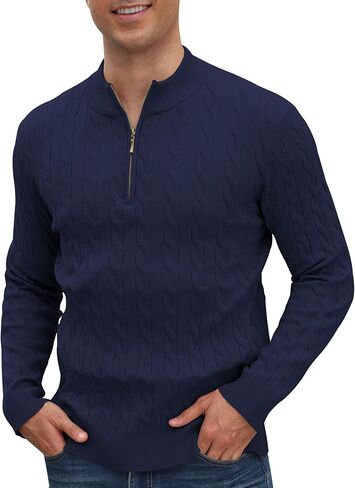 Aimeilgot Mens Quarter Zip Sweaters Turtleneck Knit Long Sleeve Twisted Pattern Casual Slim Fit Pullover Sweater in Saudi Arabia