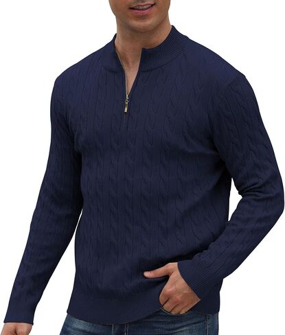 Aimeilgot Mens Quarter Zip Sweaters Turtleneck Knit Long Sleeve Twisted Pattern Casual Slim Fit Pullover Sweater in Saudi Arabia